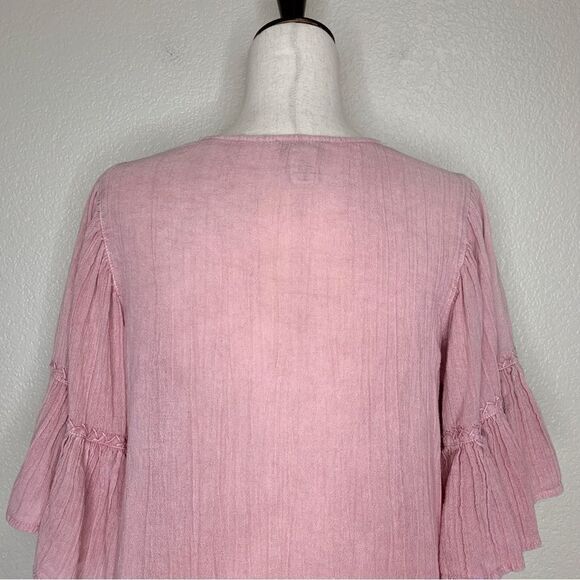 Rachel Zoe Boho Pink Embroidered Flared Sleeves Top - Picture 8 of 12